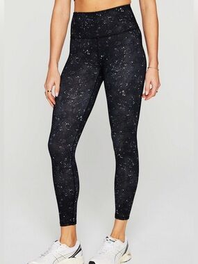 Fabletics Black with White Splatter PowerHold Leggings - NWT